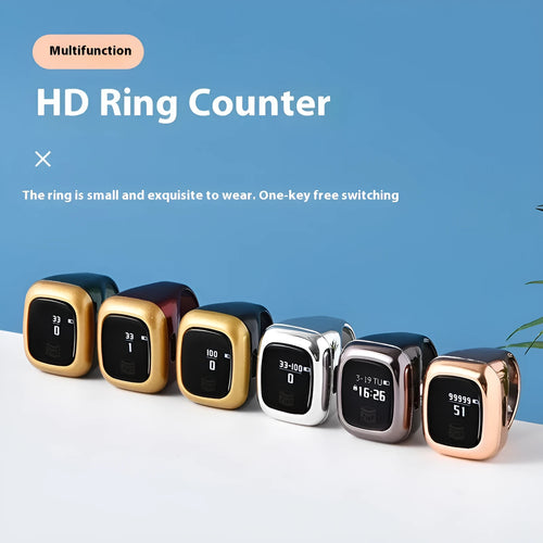 Al-Fatiha electronic zikr counter with digital display on a wristband, shown in rose gold colour.