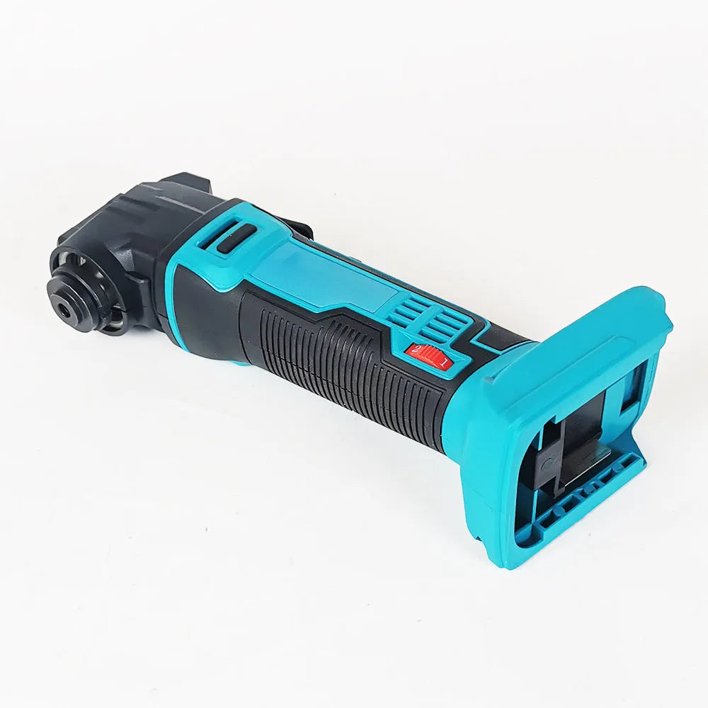 Rechargeable cordless lithium battery garden trimming machine with metal construction and plastic accessory box.
