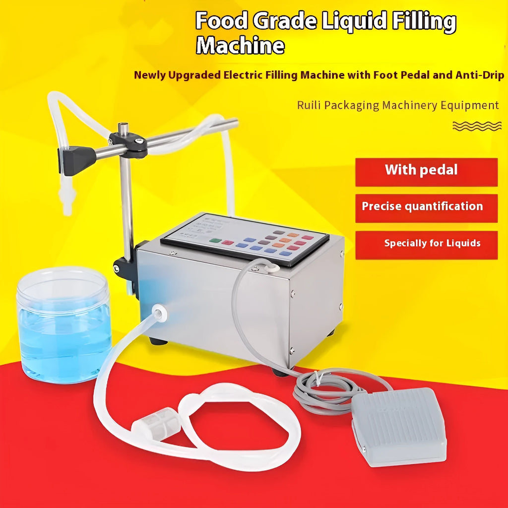 GFK-280 model CNC liquid filling machine with digital controls on a workbench.