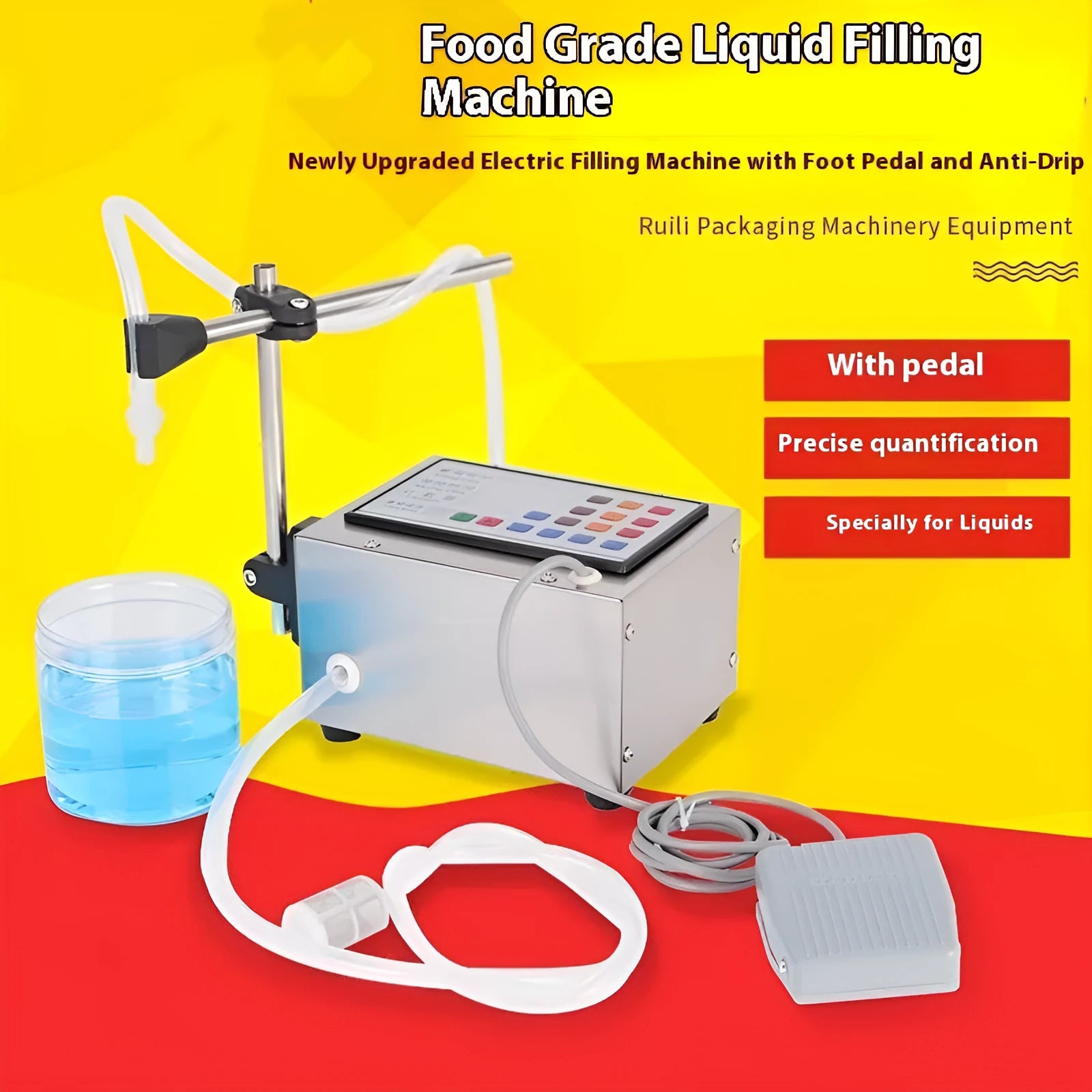 GFK-280 model CNC liquid filling machine with digital controls on a workbench.