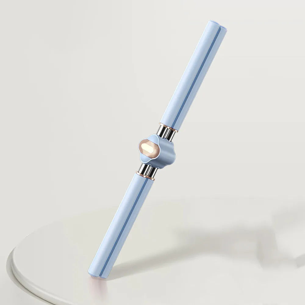 Adjustable stainless steel posture corrector for hump back in blue, shown with its storage bag.