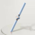 Adjustable stainless steel posture corrector for hump back in blue, shown with its storage bag.