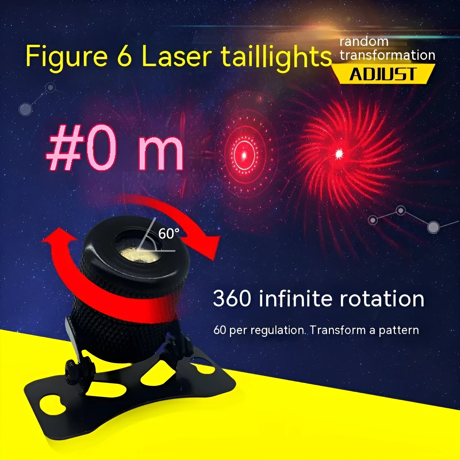 Compact aluminium laser fog lamp with red lens and adjustable bracket for car or motorcycle.