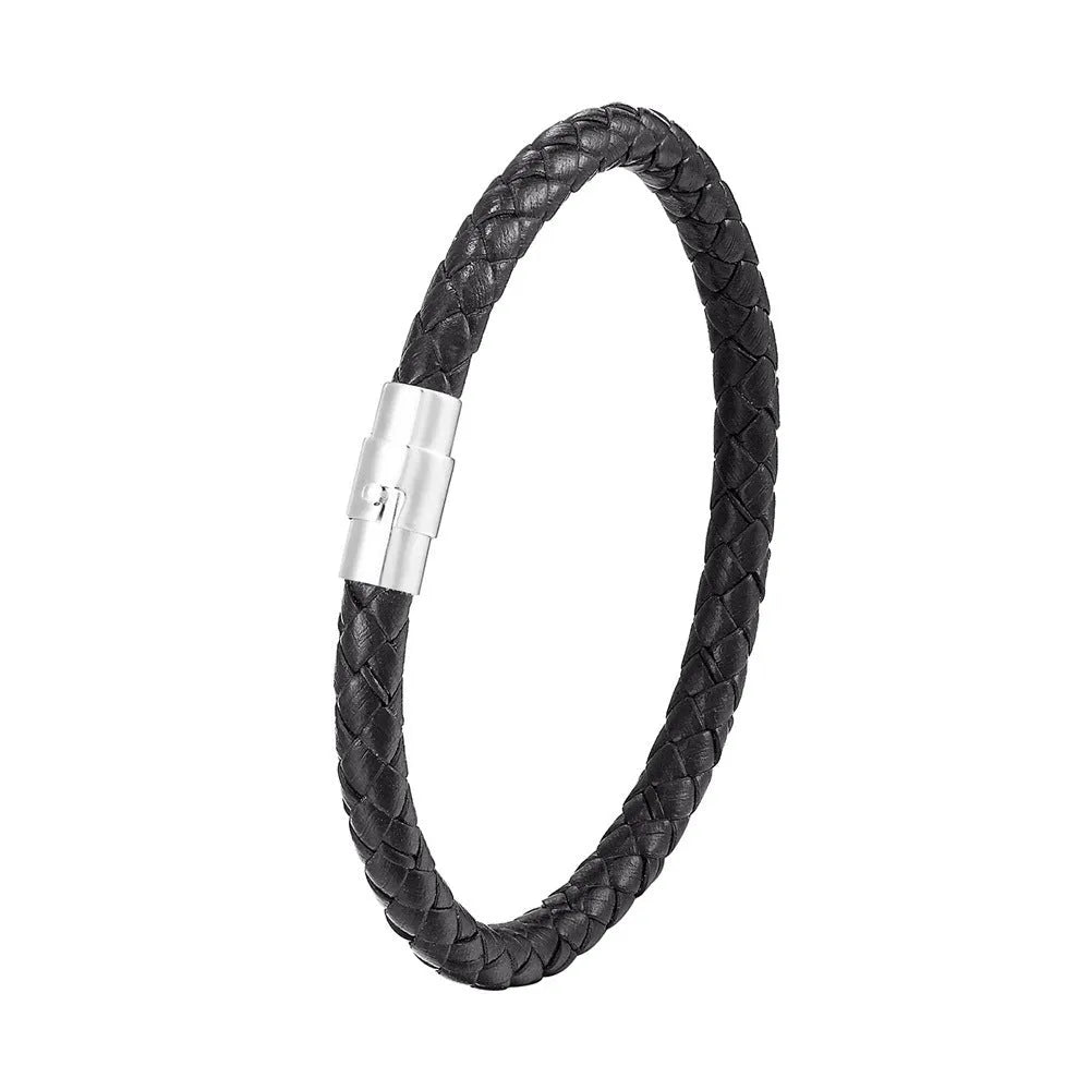 Titanium steel geometric wire bracelet with a magnetic clasp shown in various sizes.