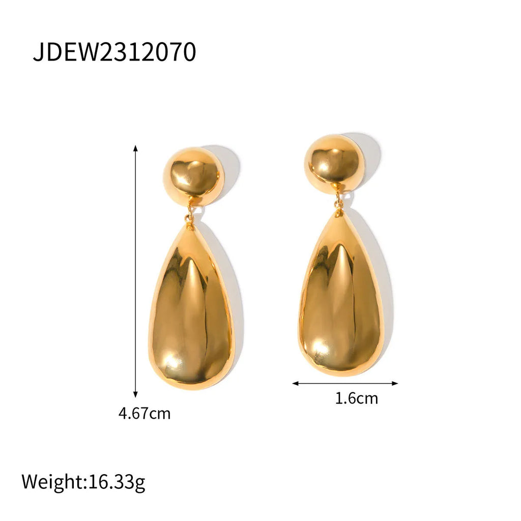 Gold electroplated stainless steel water drop pendant earrings geometric design women's jewellery