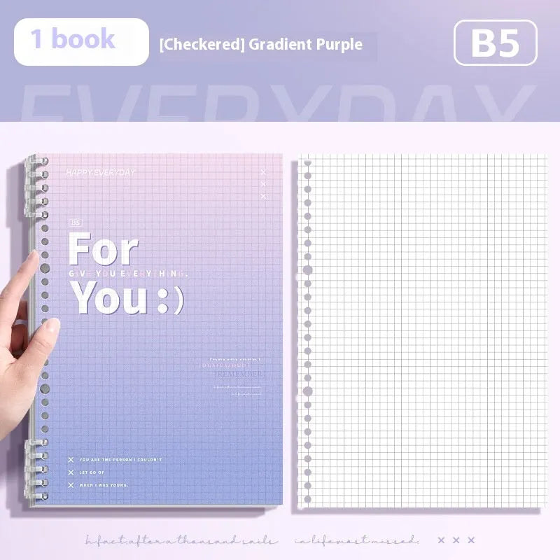 Removable coil gradient notebook in A4 and B5 sizes with PP cover in green, blue, pink, purple colours