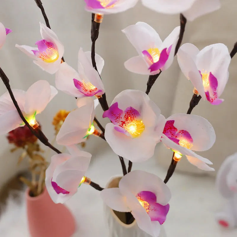 Pink LED phalaenopsis branch decorative light measuring 65cm with battery operation for bedrooms