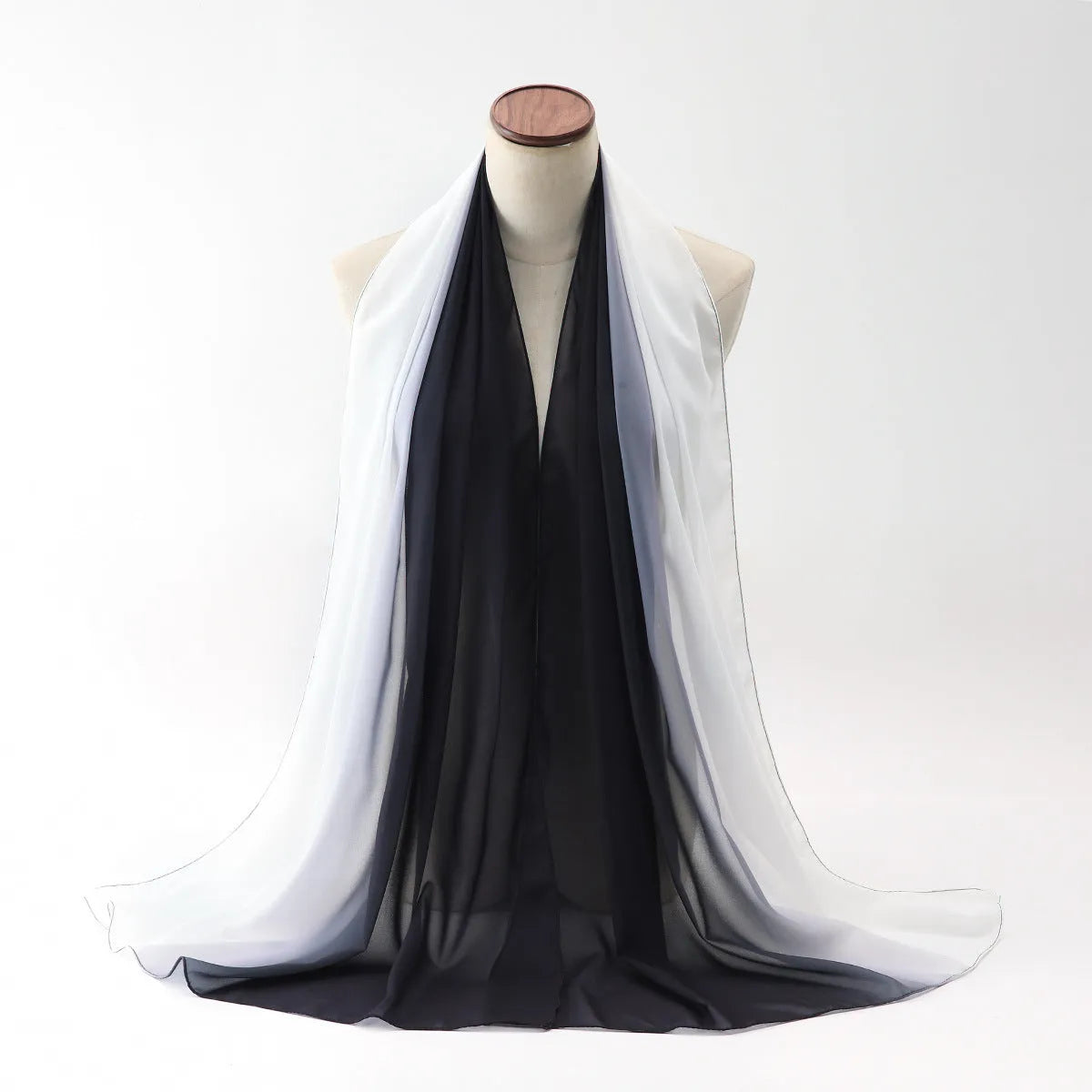 Long bubble towel texture chiffon scarf draped showing its length and colour.