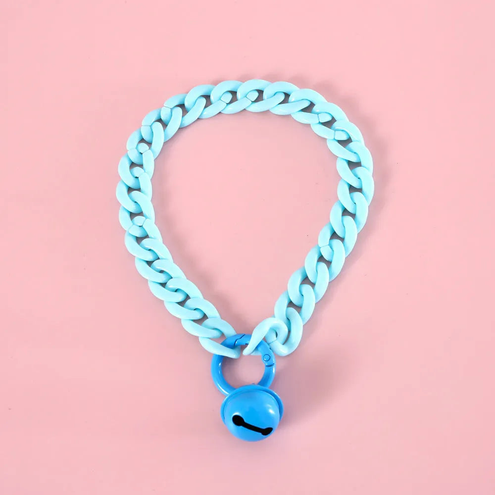 Adjustable pet collar in macaron candy colours with chain detailing for cats, dogs, and rabbits