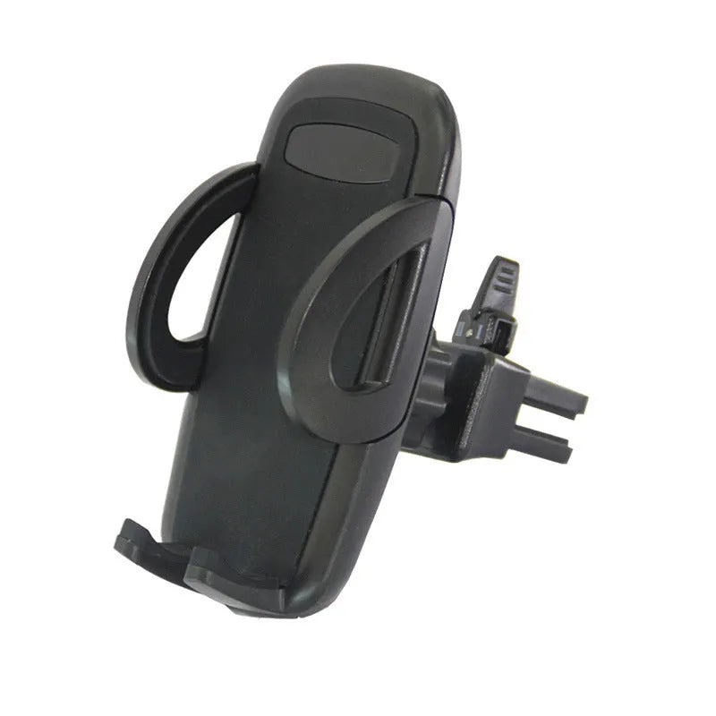 Black plastic car vent mobile phone holder with adjustable arms for universal device compatibility