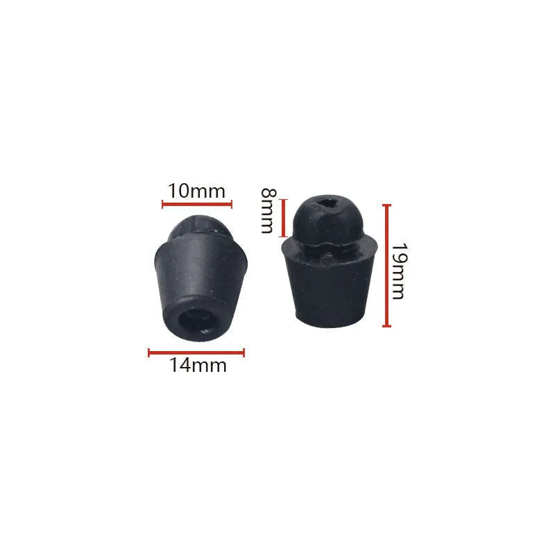 Ten black rubber automobile buckle clips for shock absorption, arranged on a white background.
