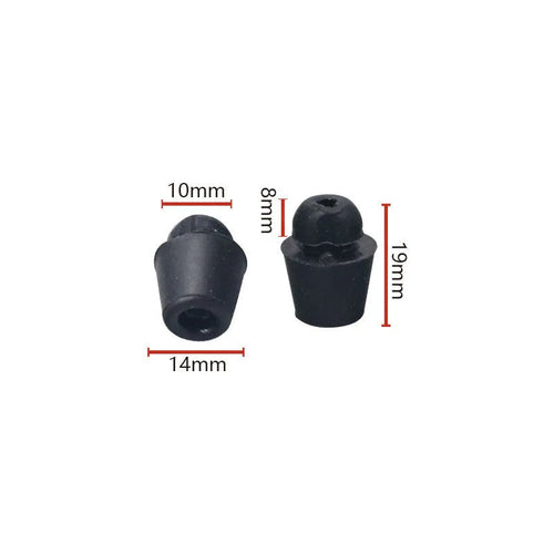 Ten black rubber automobile buckle clips for shock absorption, arranged on a white background.