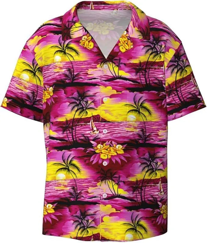 Men's short sleeve camo pattern casual shirt in slim fit with polyester construction