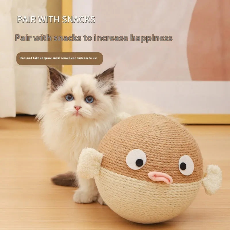 15cm sisal hemp puffer leakage food feeder tumbler toy for cats and dogs