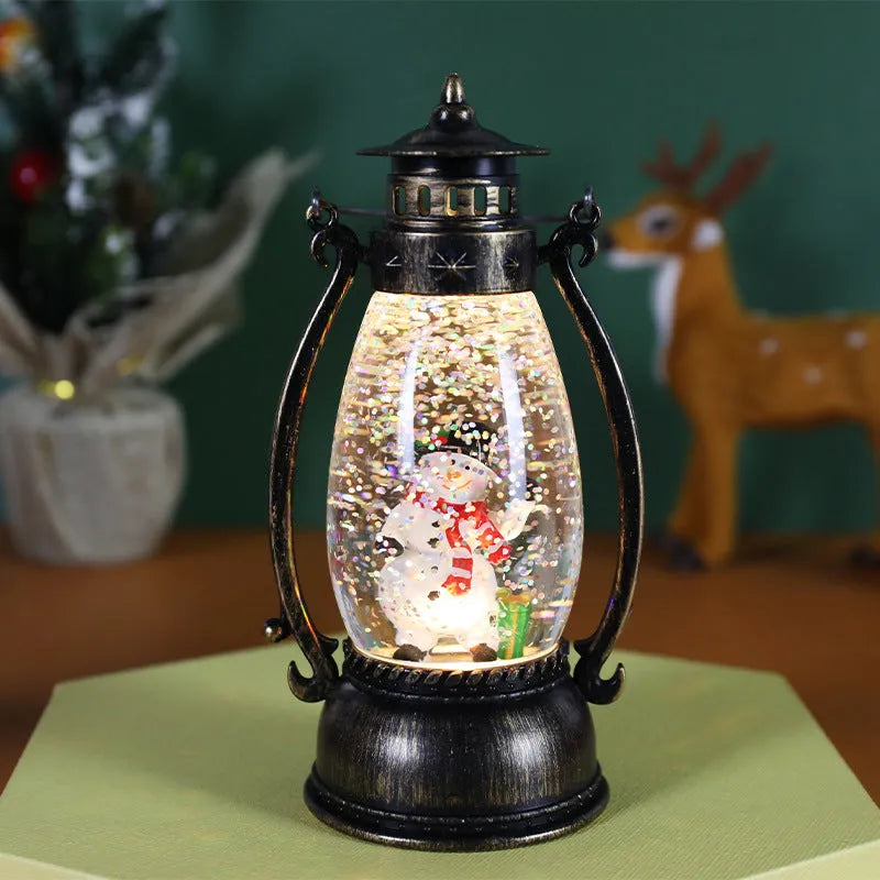 Plastic Christmas oil lamp decoration with light-emitting crystal ball in snowman design