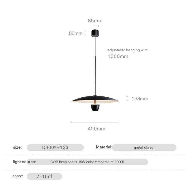 Modern black minimalist chandelier with warm white lighting, 400mm size