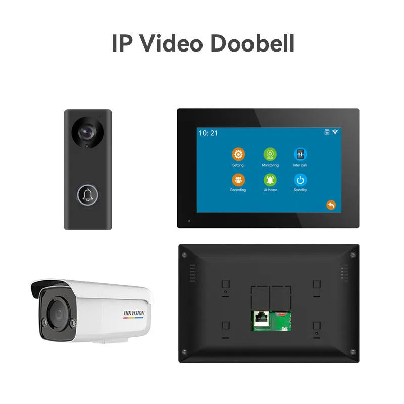 10-inch video intercom doorbell system with outdoor unit and 1080P HD camera for home security.