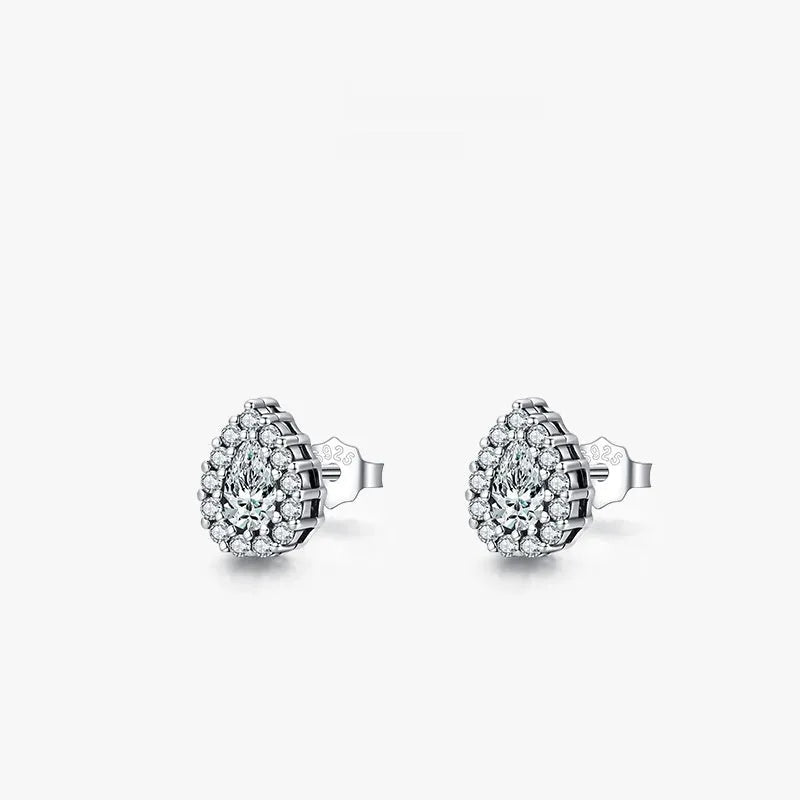 Women's sterling silver drop earrings with water drop shape and diamond treatment