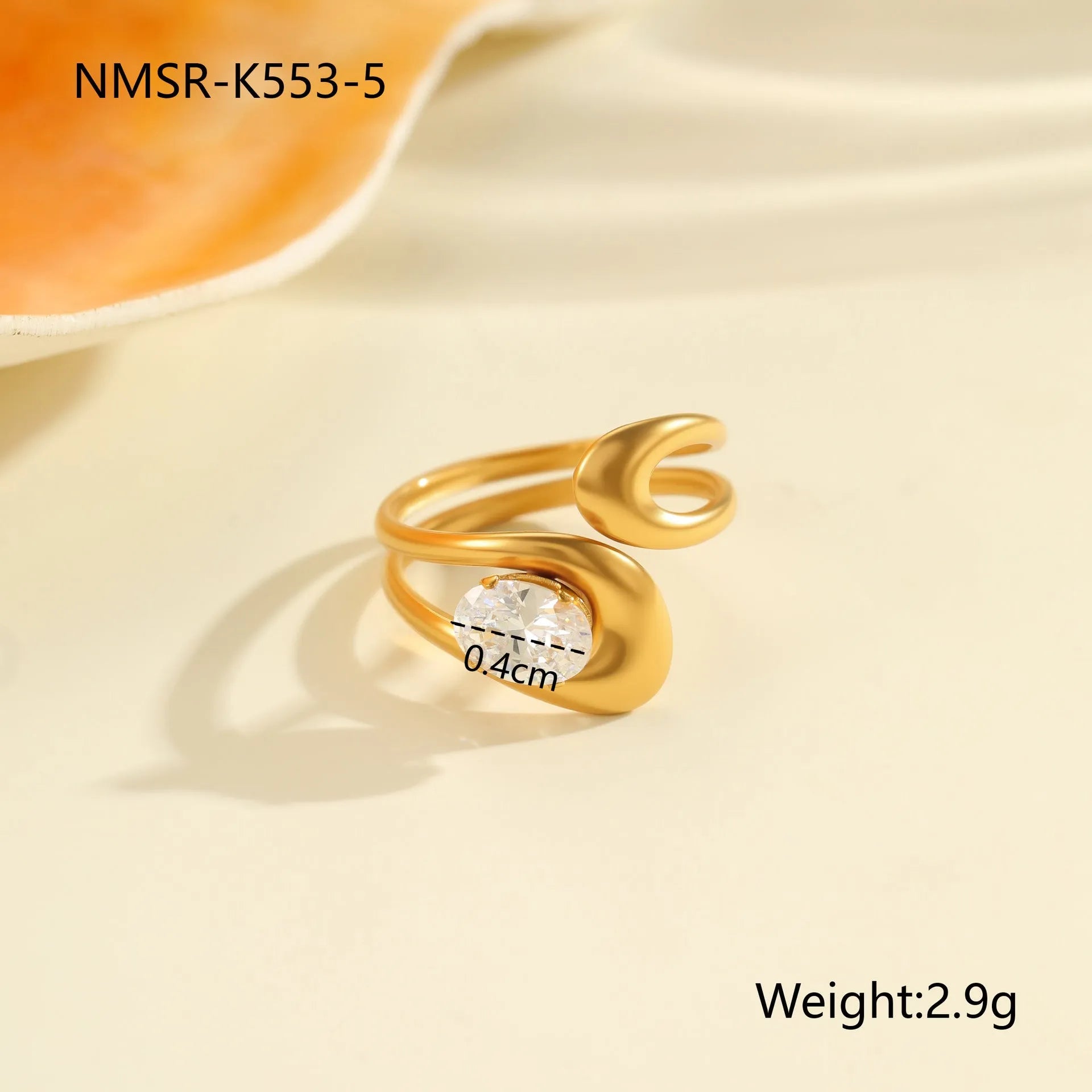Geometric stainless steel ring with electroplated zircon stones in multiple colour options