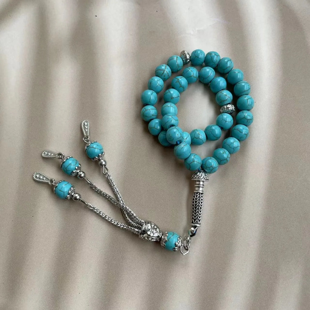 Handmade Muslim worship bracelet with sky blue stone beads for prayer counting
