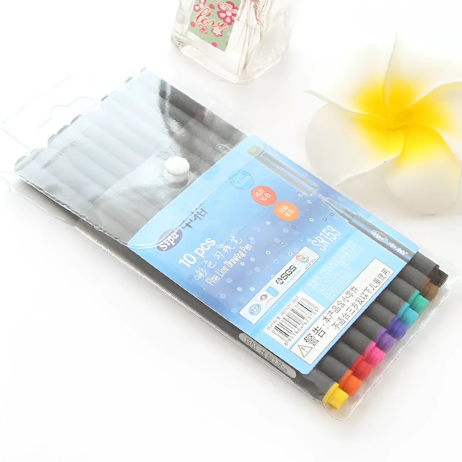 Ten 0.38mm syringe-style hook line pens for technical drawing, each 15.8 cm long.