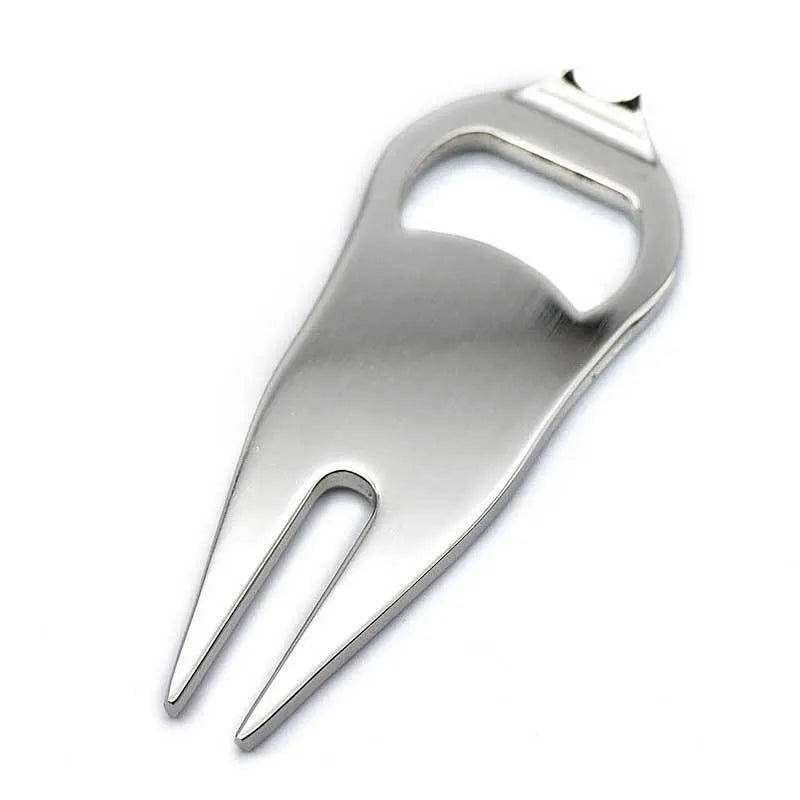 Golf ball fork bottle opener tool in zinc alloy with ball yoke and coin accessories