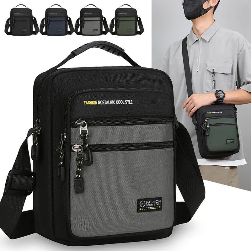 Men's nylon crossbody bag in green, black, dark blue, or grey colour with waterproof feature
