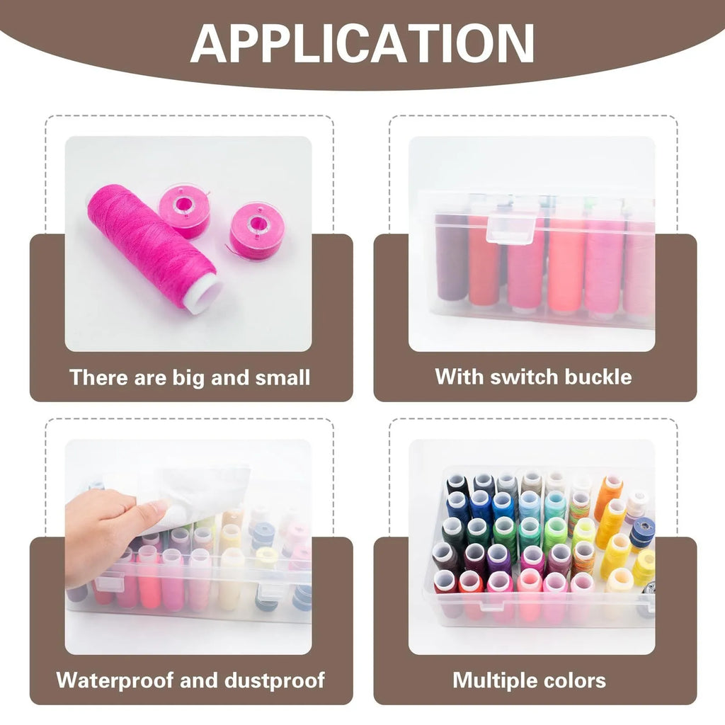 42-compartment plastic storage box for embroidery threads and sewing organisation in transparent, pink or blue
