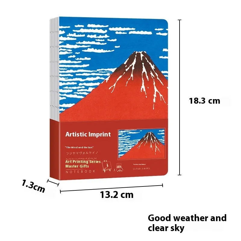 Ukiyo-e Kanagawa surfing village retro hand ledger notebook showing cover artwork and dimensions