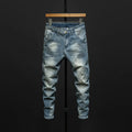 Men's skinny fit jeans in dark blue cotton denim with micro elasticity and mid-waist design