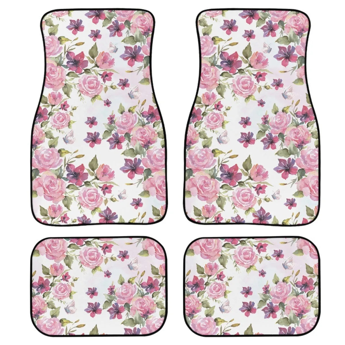 Black printed rubber car foot mat set with 20mm thickness and waterproof polyester lining