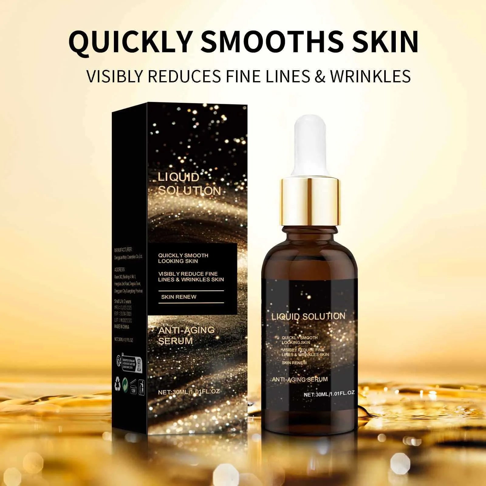 30ml facial moisturising solution bottle with hyaluronic acid formula