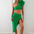 Women's solid colour bikini with large 3D floral pattern, shown in multiple colour options.
