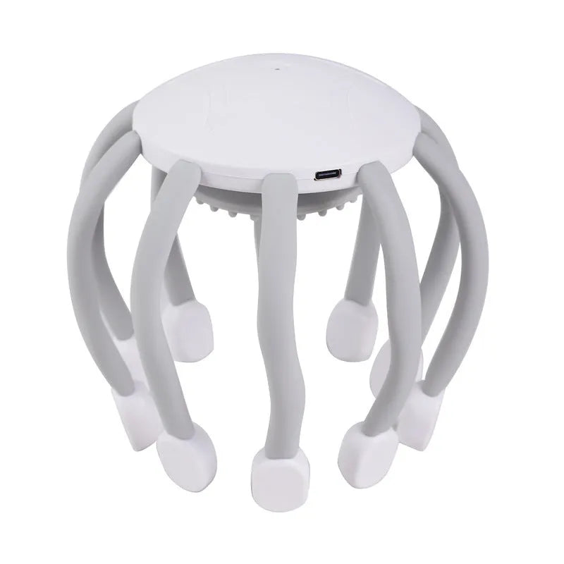 Black USB-powered head massager with multiple claws for scalp vibration and relaxation