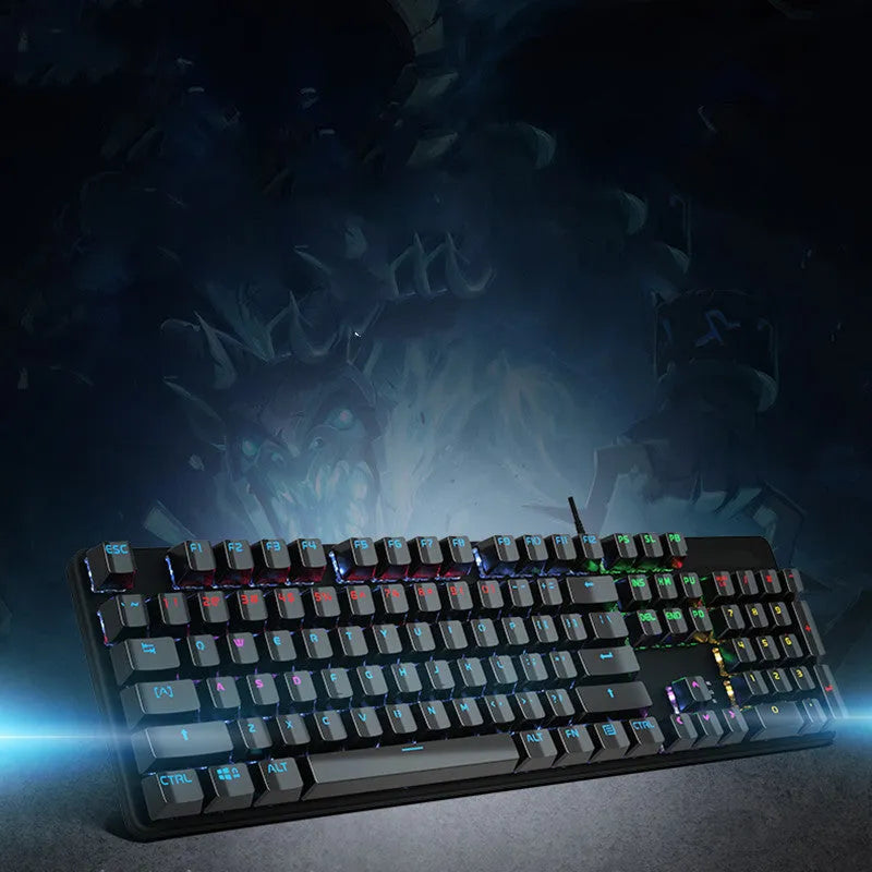 AOC GK410 mechanical keyboard with metal frame and USB cable on desk
