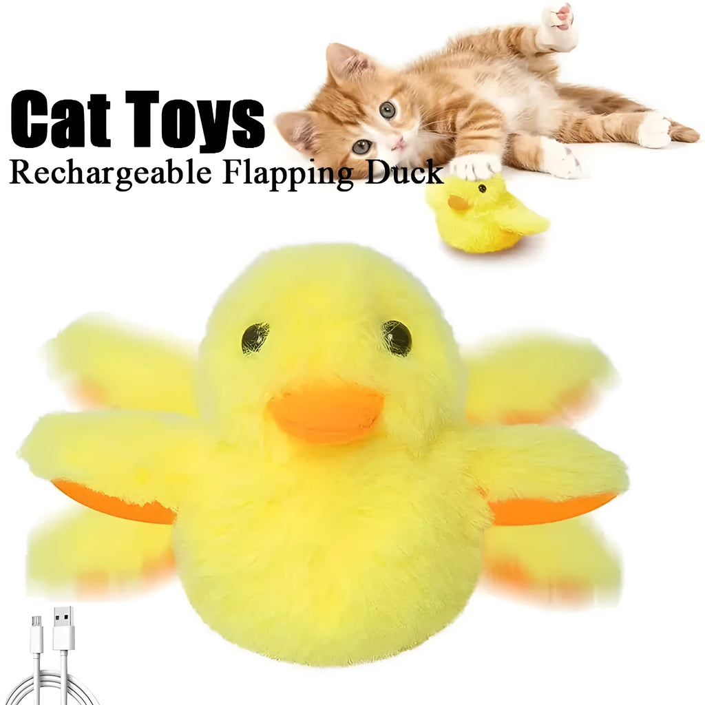Yellow flapping duck interactive cat toy with vibration sensor and USB charging port