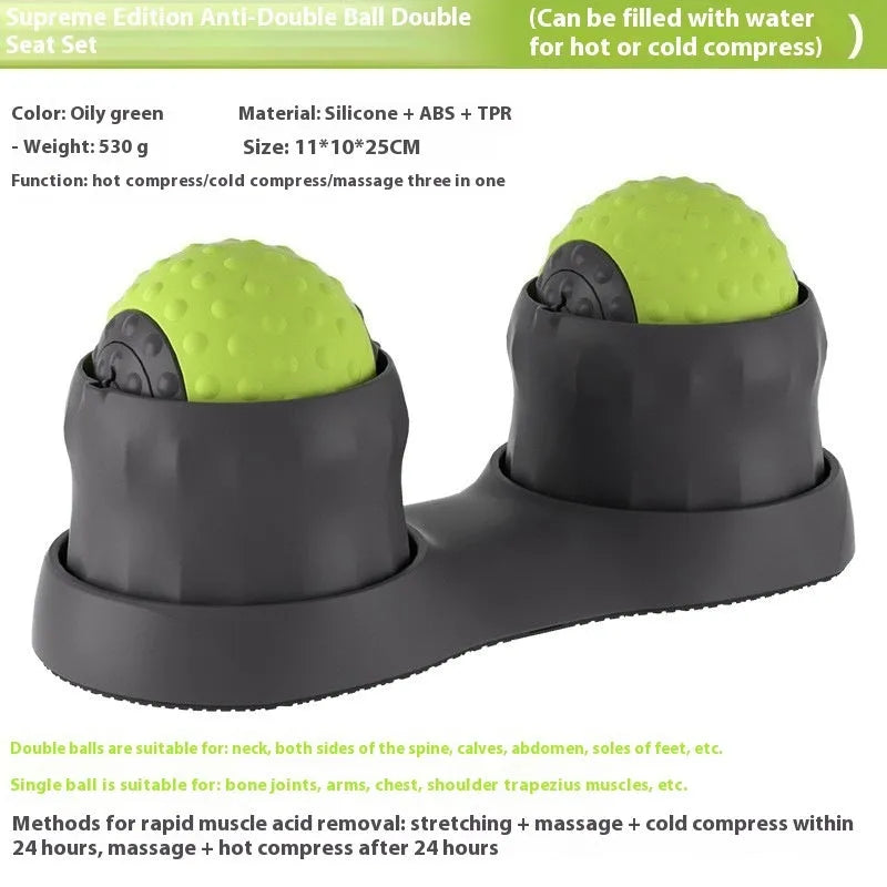 Massage ball for hot and cold compress therapy with double ball design