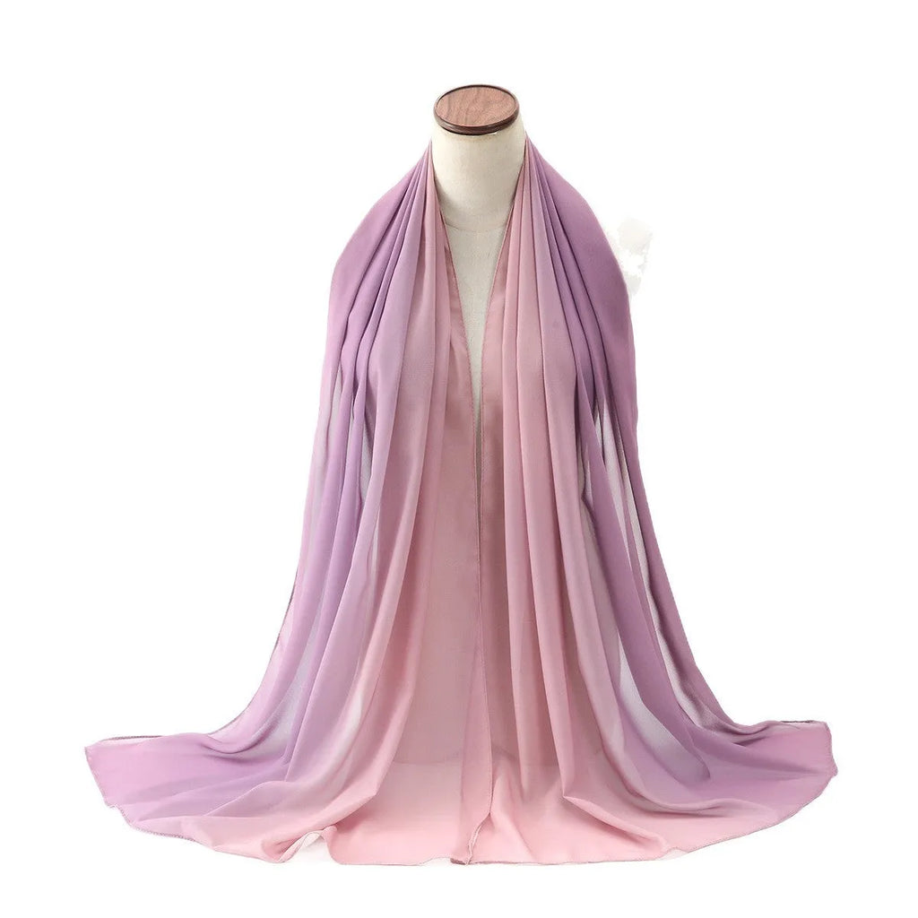 Long bubble towel texture chiffon scarf draped showing its length and colour.