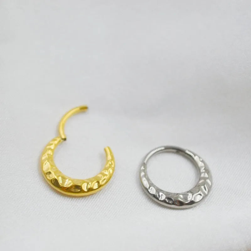 Titanium alloy nose ring with concave-convex carving design in gold or silver colour
