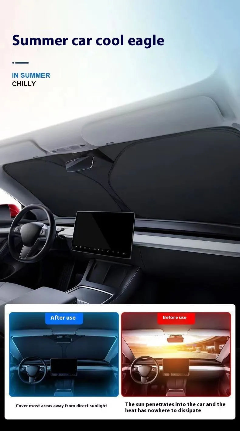 Aluminium foil car sunshade showing reflective silver surface with size dimensions displayed