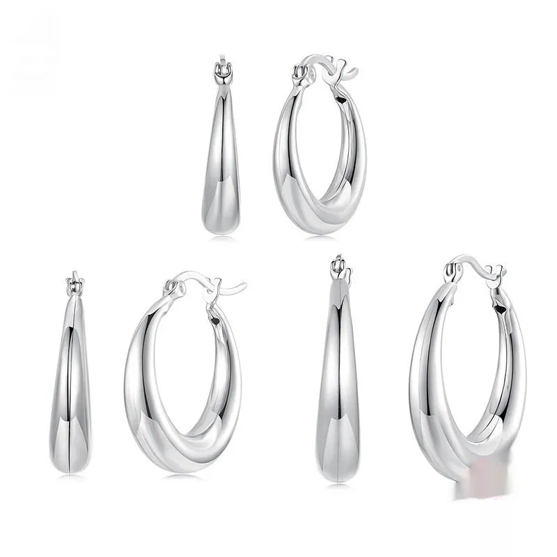 Copper geometric ring ear clip earrings with silver-colour needle in three size options