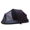 A portable folding cloth tent for cats with half-mesh side panels, shown in blue half-mesh specification.