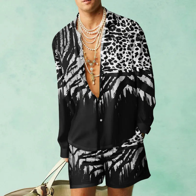 Loose fit casual summer shirt and shorts matching set in slim fit polyester.
