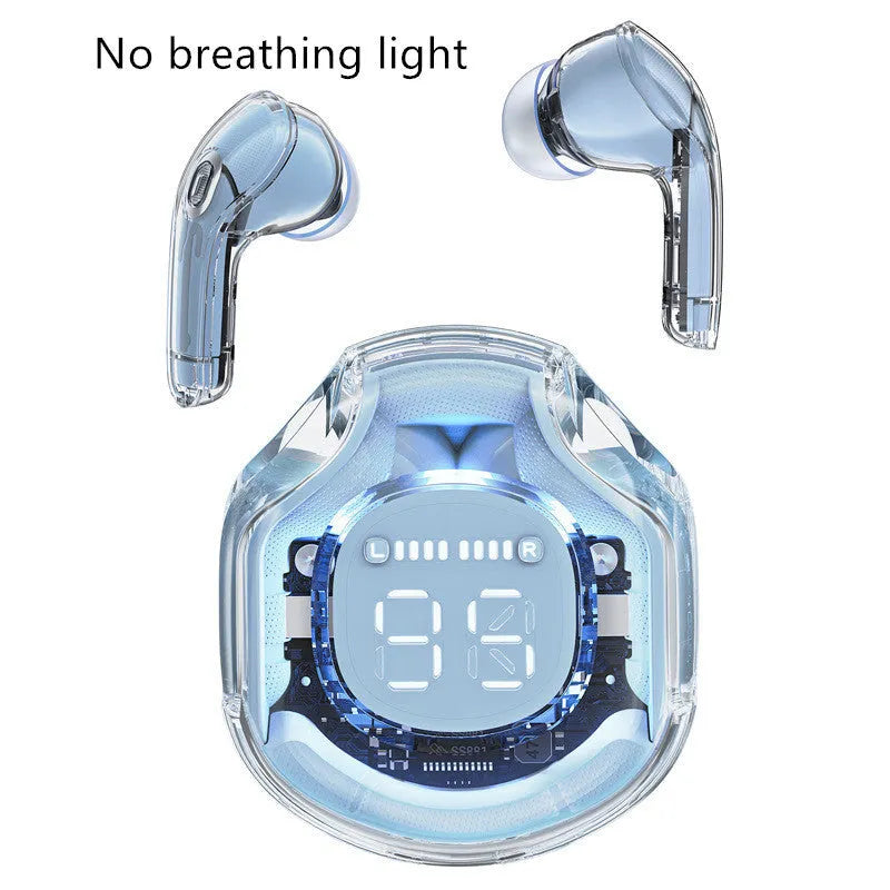 Wireless Bluetooth in-ear headset shown in multiple colours including sky blue and violet on a white background.