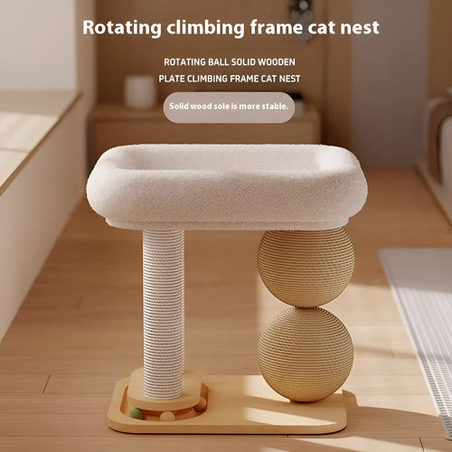 Pine wood cat nest with double column double ball chamfering design for scratching