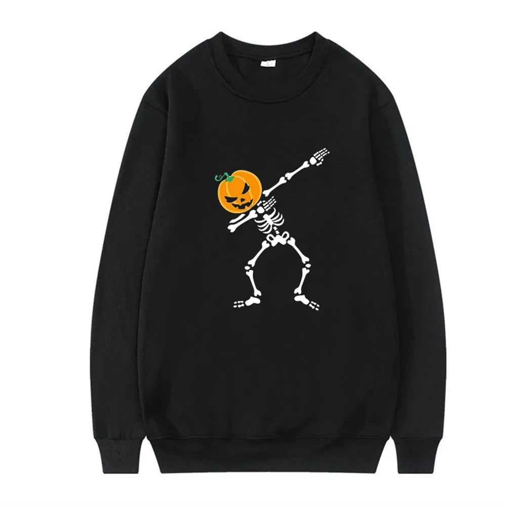 Women's printed crew neck long sleeve top in black, red, yellow, white, and orange red.