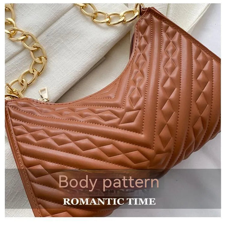 PU pleated chain baguette shoulder underarm bag in vertical square shape with adjustable strap