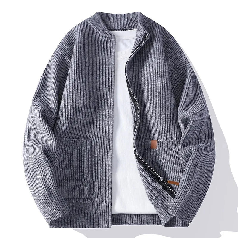 Men's striped cardigan sweater in chemical fibre blend fabric available in multiple colours