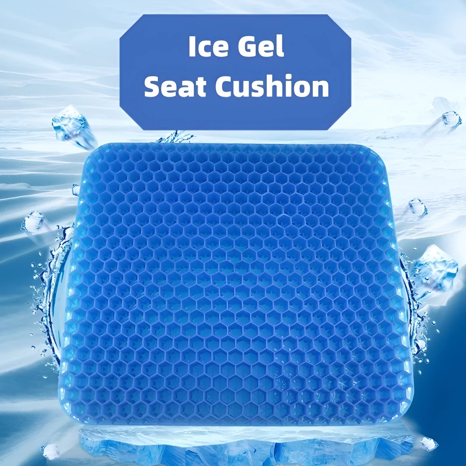 Grey double-thick gel seat cushion with honeycomb pattern, showing removable PVC cover.