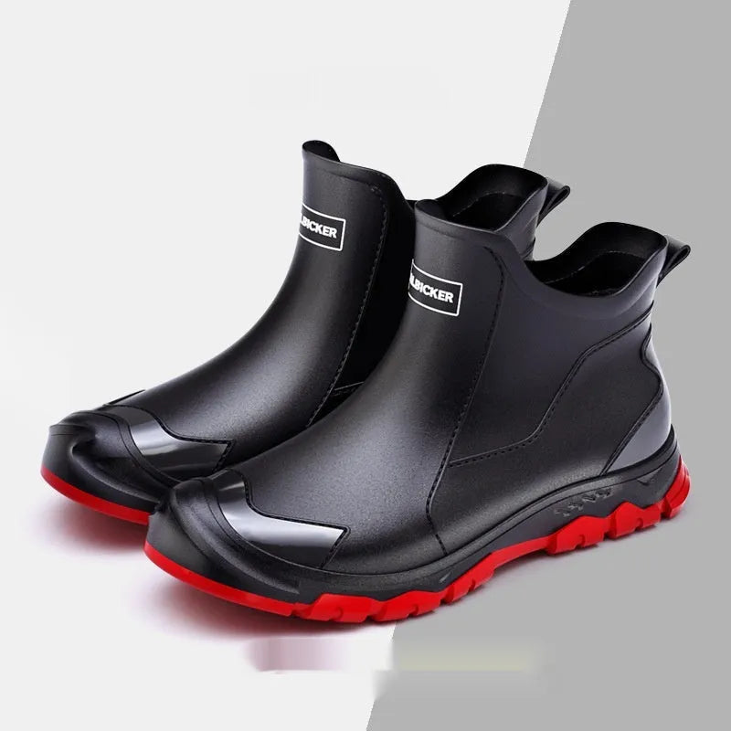 Korean style short tube PVC rain boots with non-slip plastic sole in multiple colour options